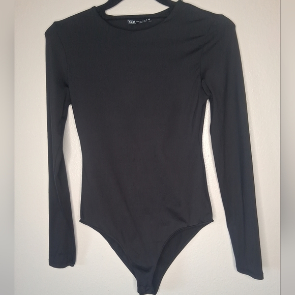 Zara Tops - Zara Women's Solid Round Neck Long Sleeve Stretchy Bodysuit Black Size Medium